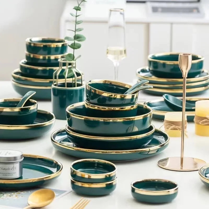 Emerald Gold Luxury Porcelain Dinner Set