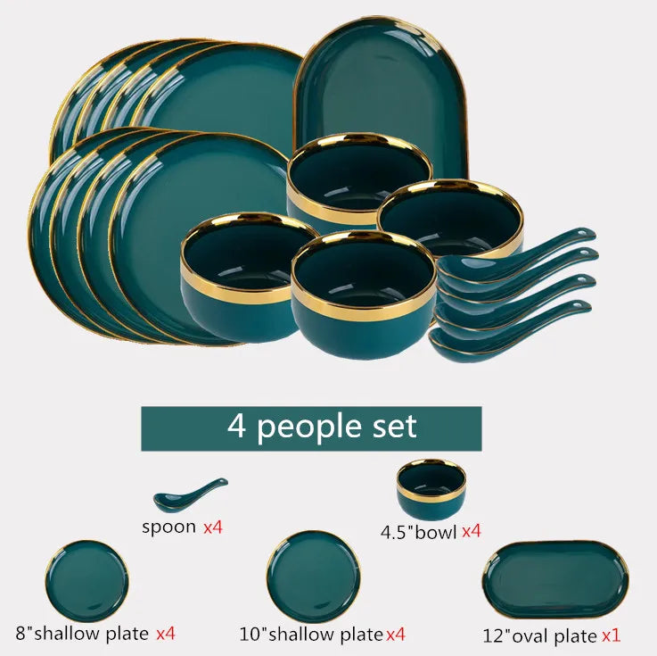 Emerald Gold Luxury Porcelain Dinner Set