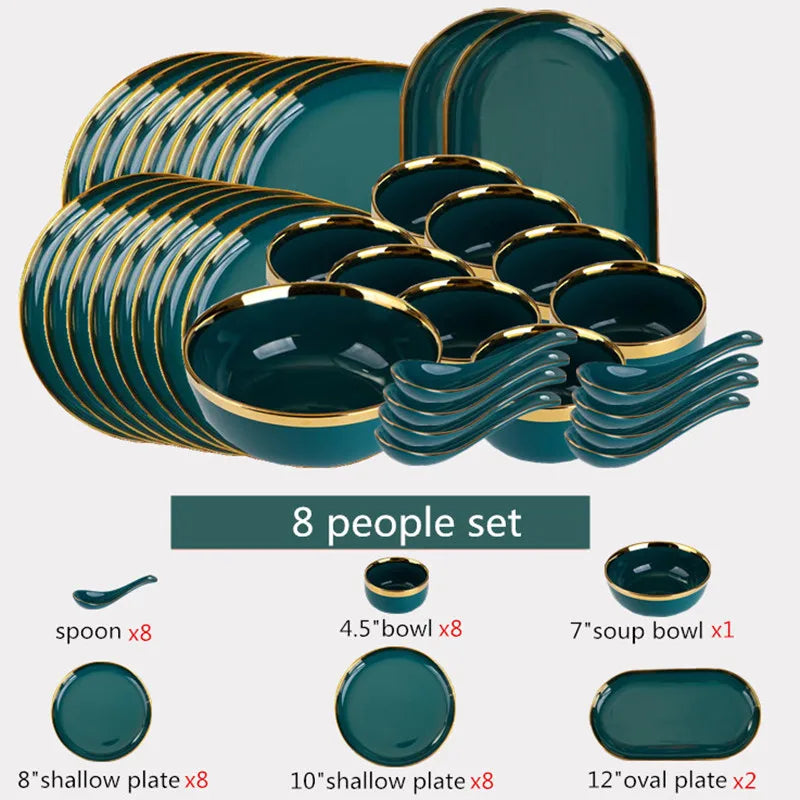 Emerald Gold Luxury Porcelain Dinner Set