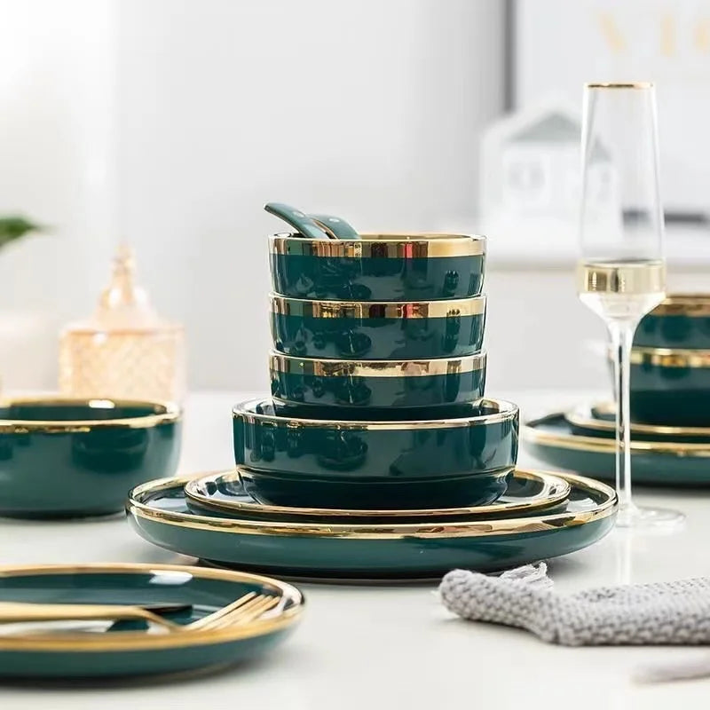 Emerald Gold Luxury Porcelain Dinner Set