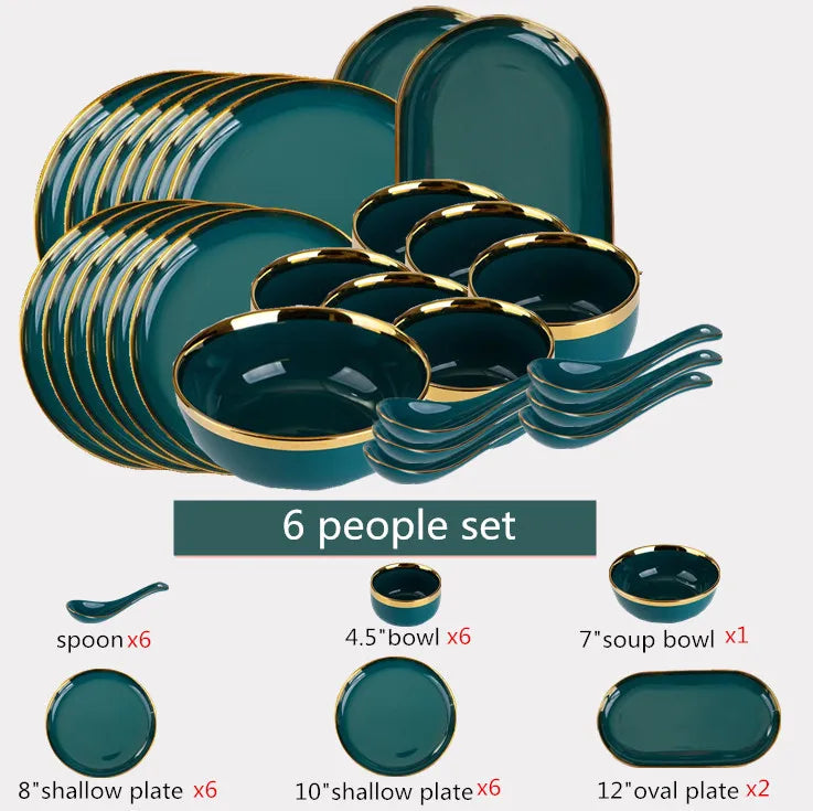 Emerald Gold Luxury Porcelain Dinner Set