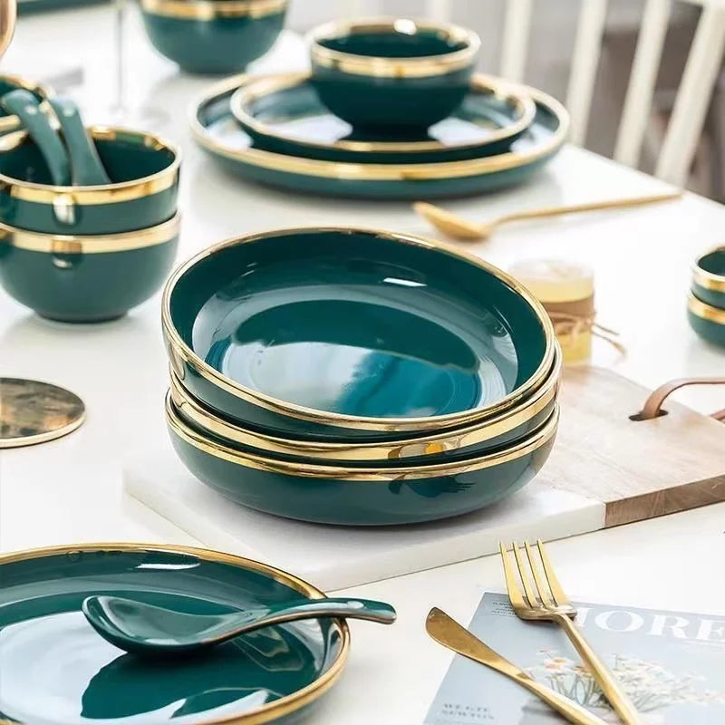 Emerald Gold Luxury Porcelain Dinner Set