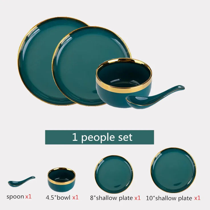Emerald Gold Luxury Porcelain Dinner Set