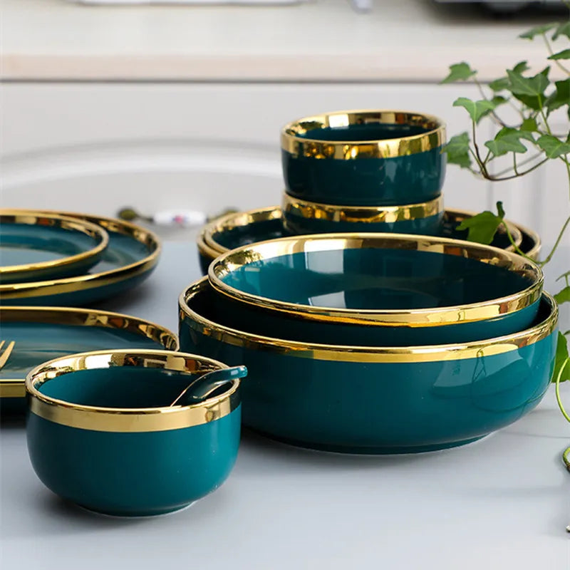 Emerald Gold Luxury Porcelain Dinner Set