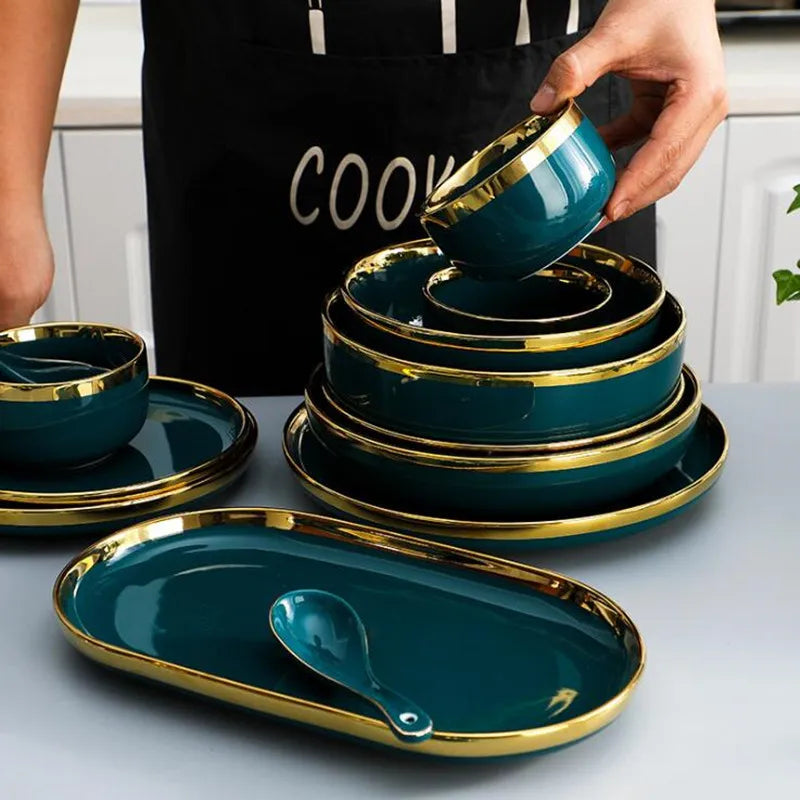 Emerald Gold Luxury Porcelain Dinner Set
