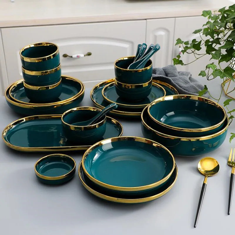 Emerald Gold Luxury Porcelain Dinner Set
