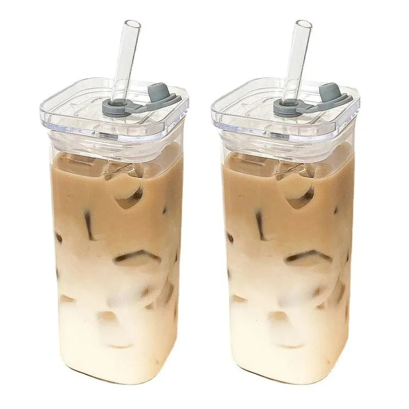 Square Iced Coffee Glass – Lid & Straw Included