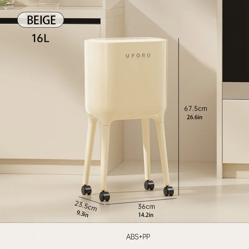 Smart High-Leg Trash Can with Wheels – Large Capacity