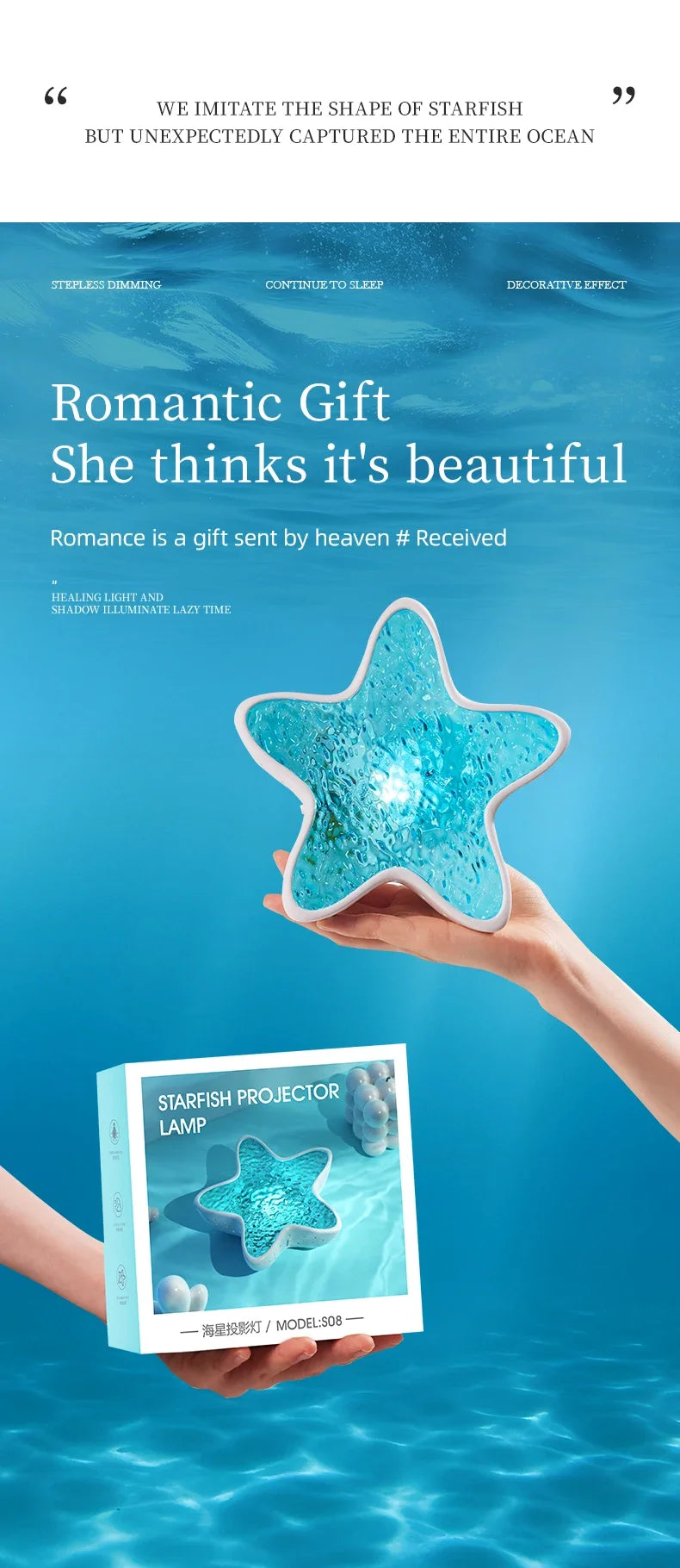 Starfish Ocean Wave Projector Lamp – Rechargeable LED Night Light