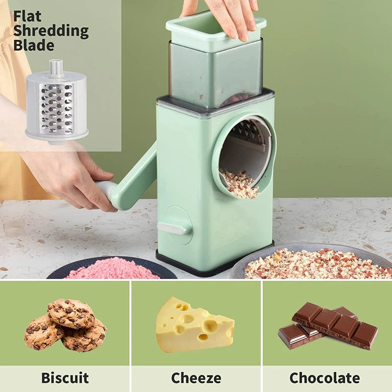 Manual Rotary Vegetable Slicer – 3 Blades