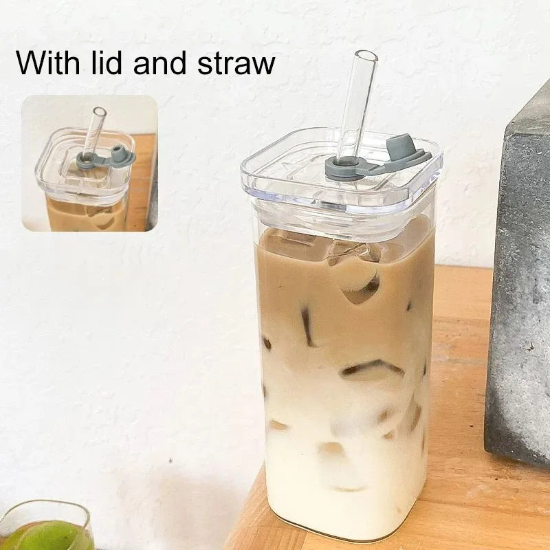 Square Iced Coffee Glass – Lid & Straw Included