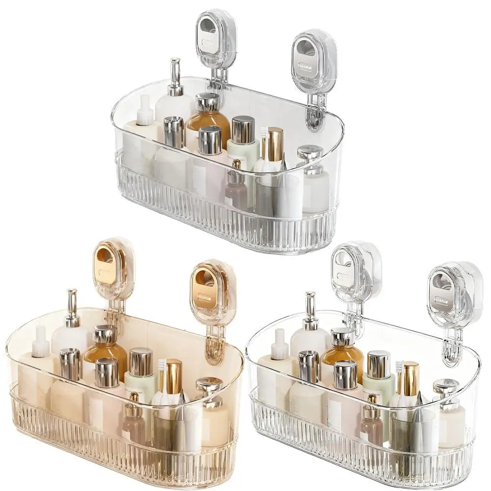 No-Drill Bathroom Suction Cup Rack Large Capacity StorageBasket Cosmetic Removable Shower Basket Bathroom Accessories