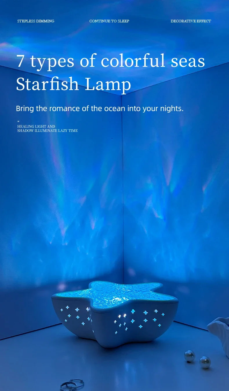 Starfish Ocean Wave Projector Lamp – Rechargeable LED Night Light