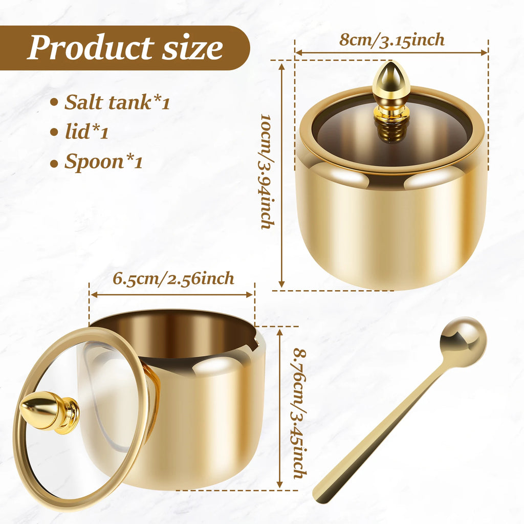 Luxury 10oz Stainless Steel Sugar & Spice Jar with Glass Lid and Spoon