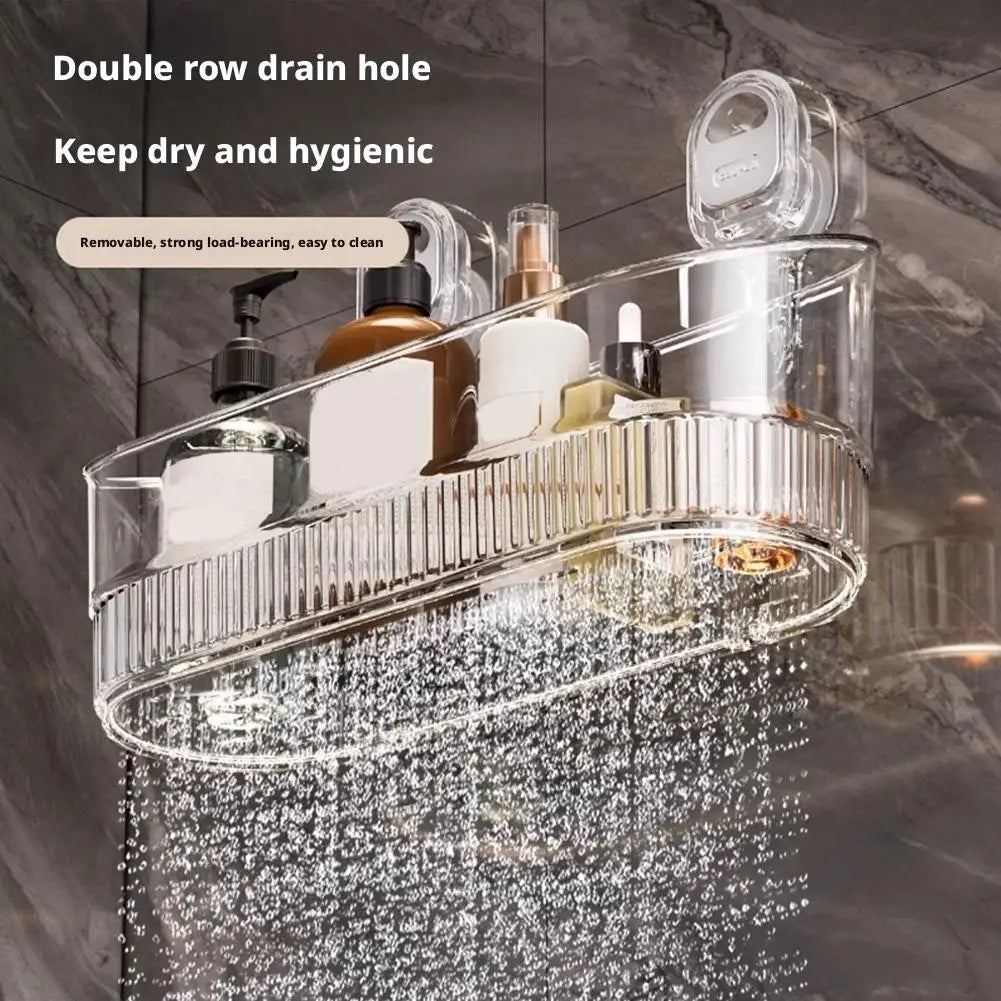 No-Drill Bathroom Suction Cup Rack Large Capacity StorageBasket Cosmetic Removable Shower Basket Bathroom Accessories