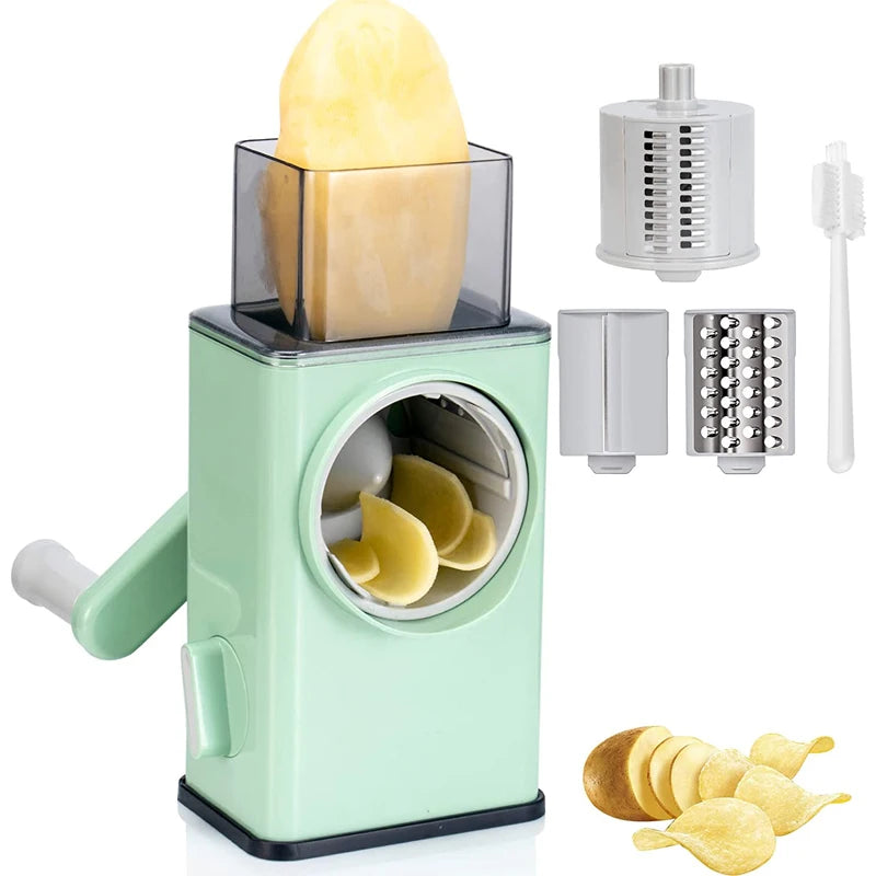 Manual Rotary Vegetable Slicer – 3 Blades