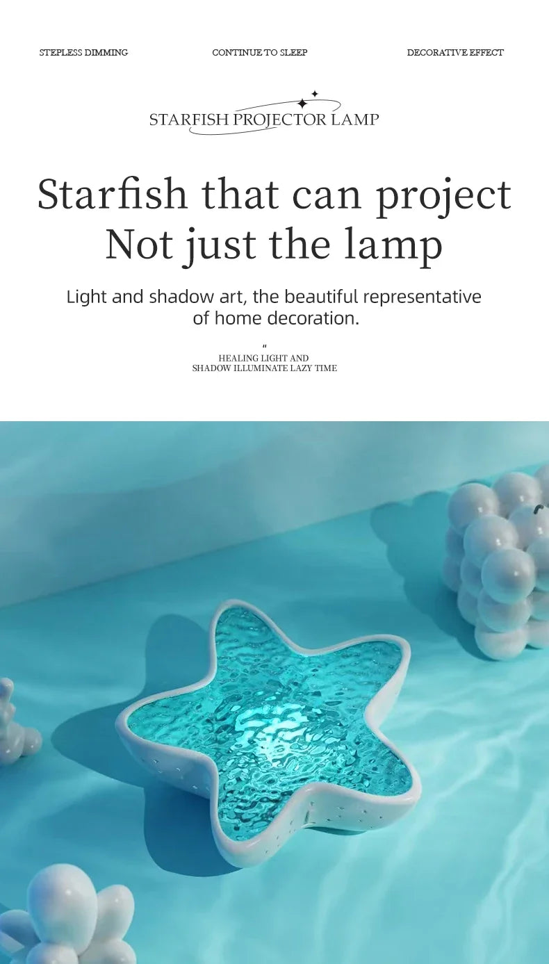 Starfish Ocean Wave Projector Lamp – Rechargeable LED Night Light