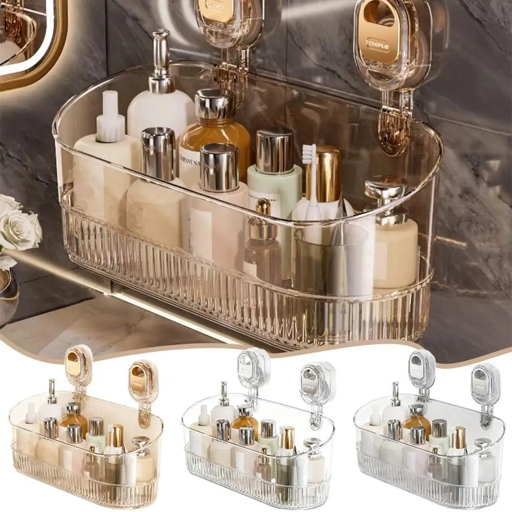 No-Drill Bathroom Suction Cup Rack Large Capacity StorageBasket Cosmetic Removable Shower Basket Bathroom Accessories