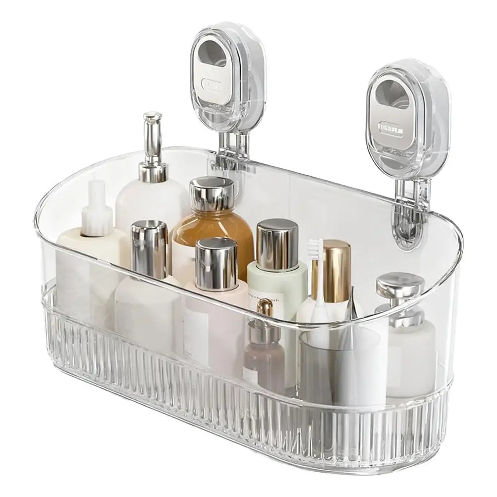 No-Drill Bathroom Suction Cup Rack Large Capacity StorageBasket Cosmetic Removable Shower Basket Bathroom Accessories