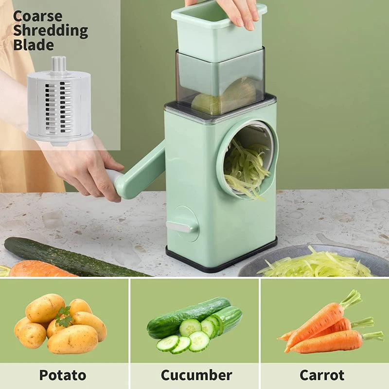 Manual Rotary Vegetable Slicer – 3 Blades
