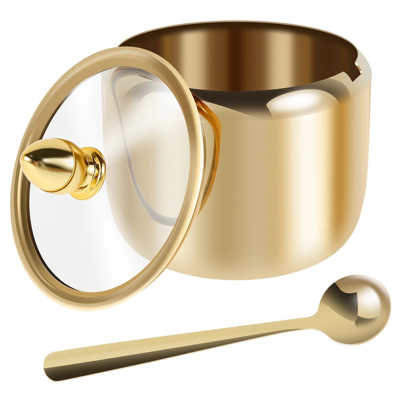 Luxury 10oz Stainless Steel Sugar & Spice Jar with Glass Lid and Spoon