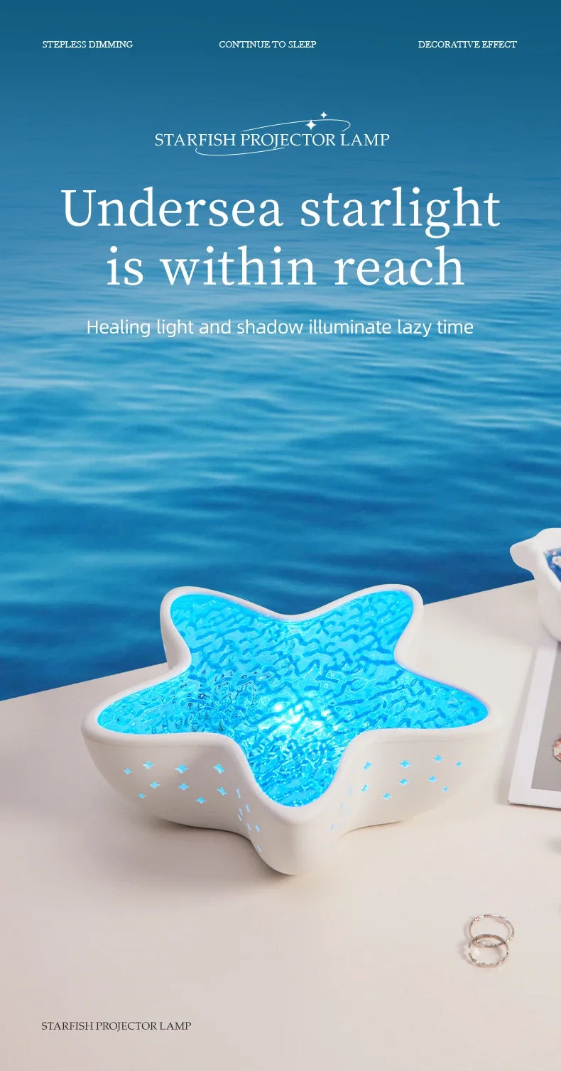 Starfish Ocean Wave Projector Lamp – Rechargeable LED Night Light