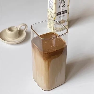 Square Iced Coffee Glass – Lid & Straw Included