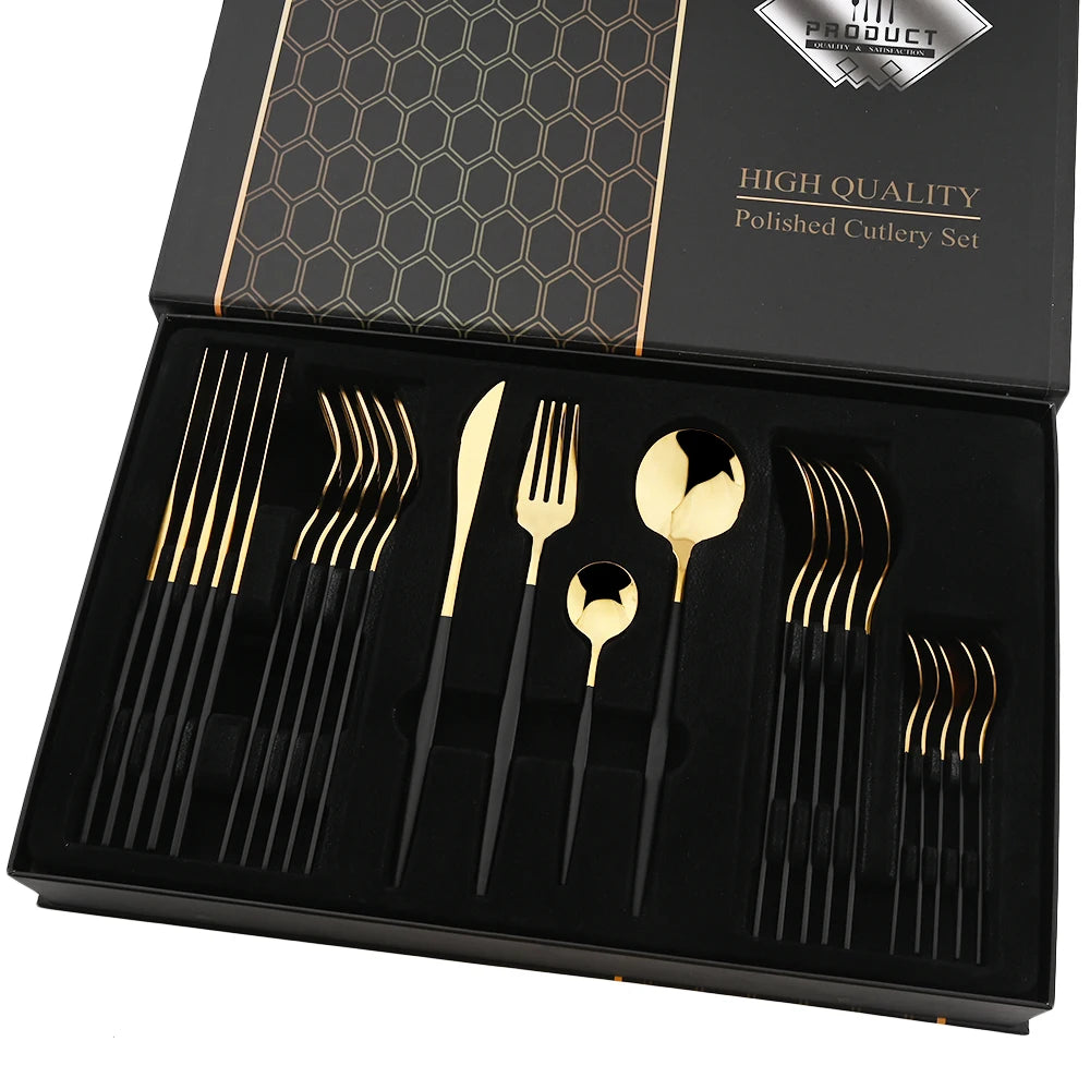 Luxury Rose-Gold 24-Piece Cutlery Set with Gift Box